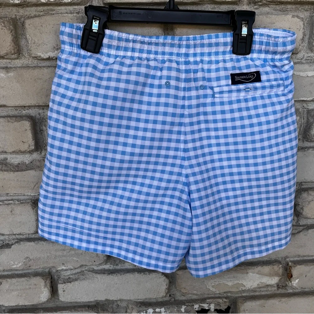 Southern Lure gingham blue/ white boys swimming trunks NWT
